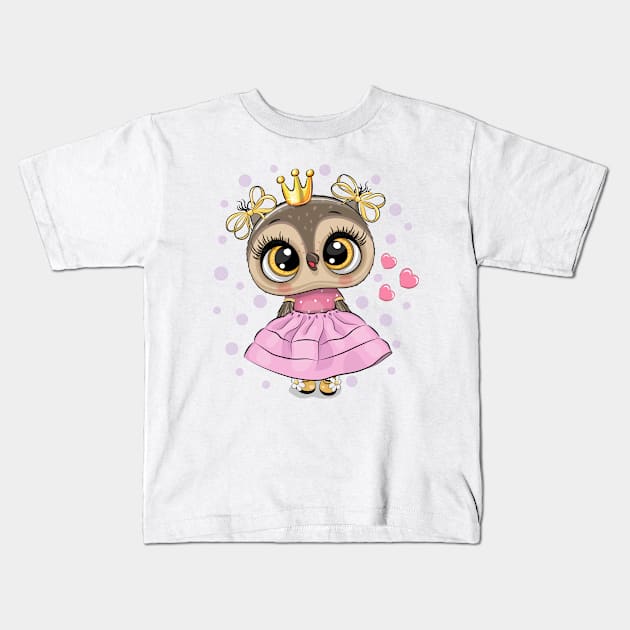 Cute fashion owl princess in a dress Kids T-Shirt by Reginast777